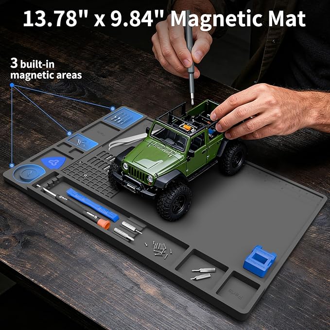 STREBITO Heat Resistant Silicone Soldering Mat up to 932°F, Silicone Work Mat Soldering Pad for Electronics Repair, Magnetic Mat for Watch, Phone, Tablet, Eyeglass, Knife, Size 13.8"x9.9" (Grey)