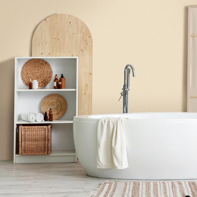 WADILE Grasscloth Peel and Stick Wallpaper 15.7in x 787.4in, Textured Contact Paper for Cabinets, Faux Linen Wall Paper Pull and Stick, Fabric Vinyl Wallpaper Self Adhesive Beige | Textured contact paper, Faux linen, Vinyl material, Cabinets, Self adhe...