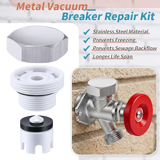 Outdoor Faucet Repair Kit, ASSE 1019-A Metal Vacuum Breaker and Handle Kit, Anti Siphon Frostproof Valve Replacement, Wall Hydrant Fix for Leaks and Frozen Pipes, Outside Faucet Repair