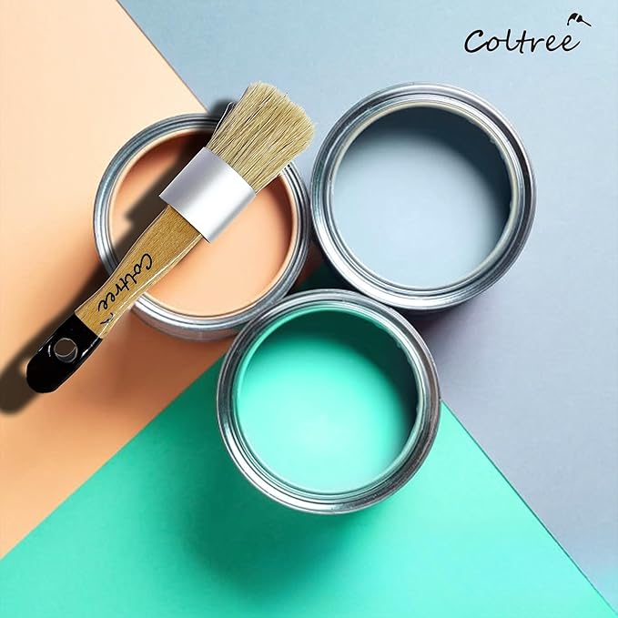 Chalk Paint Brushes for Furniture, 2 Pcs Boar Hair Bristles Round/Flat Wax Paint Brushes, Suitable for Chalk Paint and Wax