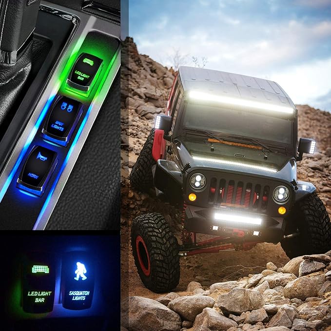 Nilight - NI-RS05 LED Light Bar Rocker Switch 5Pin Laser On/Off LED Light 20A/12V 10A/24V Switch Jumper Wires Set for Jeep Boat Trucks,2 Years Warranty