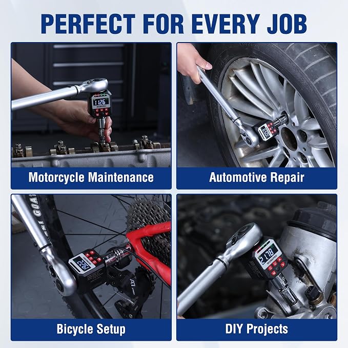 WORKPRO 1/2" Drive Digital Torque Adapter, 7.38-147.5 ft-lb (10-200 Nm), Electronic Torque Wrench Adapter with Buzzer Alert, 1/4" & 3/8" Adapters, Batteries & Case Included