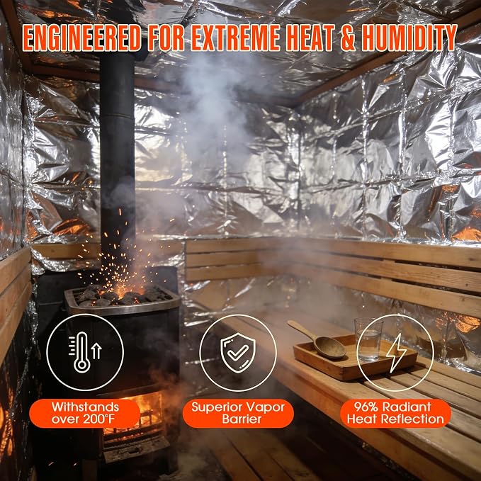 Sauna Foil Vapor Barrier, 4FT x 125FT 500 sqft Aluminum Insulation | Heavy-Duty Reflective Thermal Barrier Roll, Non-Perforated Aluminum Foil, Energy Saver for Sauna, Attic, Garage, Crawl Space