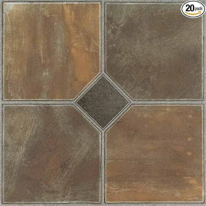 Nexus Self Adhesive 12-Inch Vinyl Floor Tiles, 20 Tiles - 12" x 12", Rustic Slate Pattern - Peel & Stick, DIY Flooring for Kitchen, Dining Room, Bedrooms & Bathrooms by Achim Home Decor