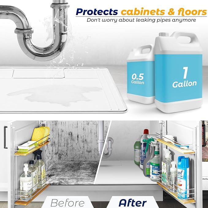 Original Under Sink Mat - Adjustable Silicone, Waterproof Vanity Mat - 28" x 19" or Smaller
