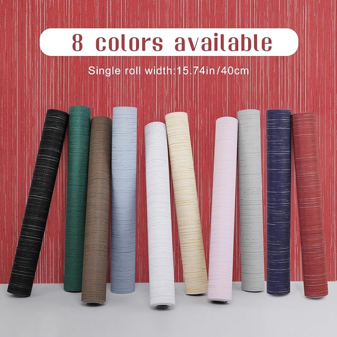 Burgundy Red Grasscloth Peel and Stick Wallpaper Texture Contact Paper 15.7"x480" Vintage Wallpaper Removable Waterproof Wall Paper for Room Walls Cabinets Furniture Drawers Desk