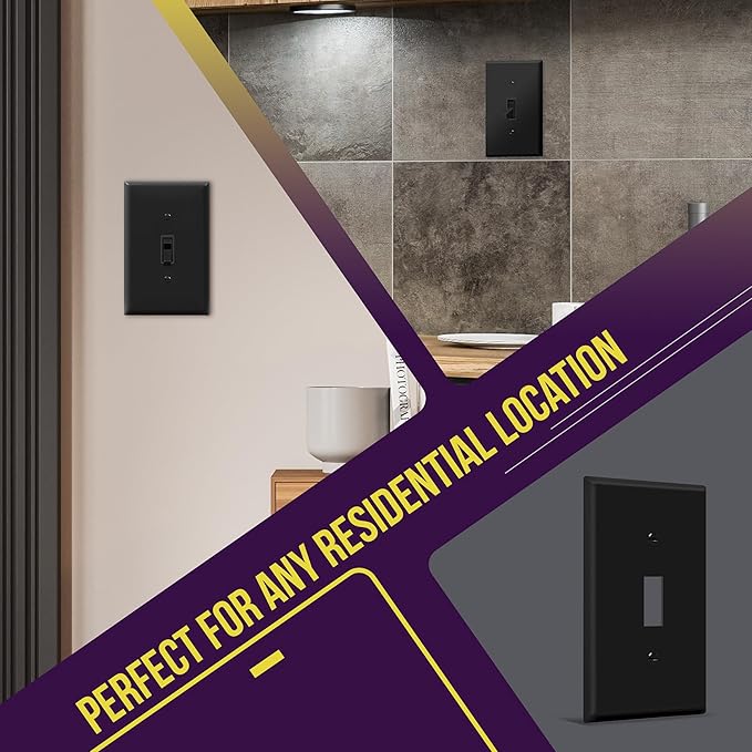 ENERLITES Mid-Size Toggle Light Switch Wall Plate, Midway 1-Gang 4.88" x 3.11", Unbreakable Polycarbonate Thermoplastic, UL Listed, 8811M-BK-10PCS, Black Switch Cover, Gloss Finish, 10 Pack