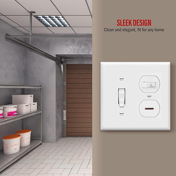 ENERLITES Combination Toggle Light Switch/Duplex Receptacle Outlet Wall Plate, Gloss Finish, Size 2-Gang 4.50" x 4.57", Polycarbonate Thermoplastic, 881121-W-10PCS, White (10 Pack)