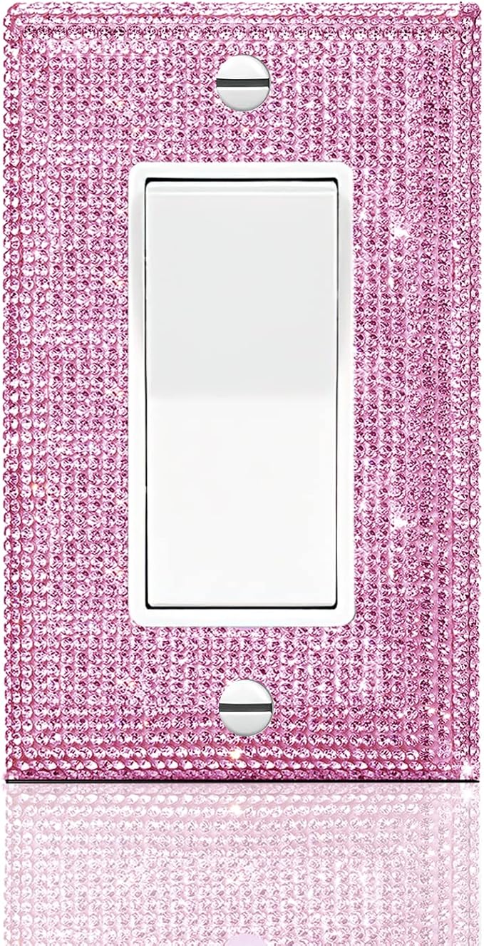 Silver Shiny Pink Rhinestones Wall Plates Light Switch Cover Plate Decorative Wall Plate Rhinestone Bling Light Switch Cover 1 Gang