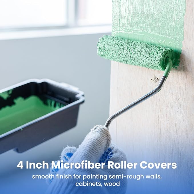 Mister Rui Microfiber Paint Roller Covers, 20 Pack 4 Inch Microfiber Roller Covers with Roller Frame, Mini Rollers for Painting, Small Roller Cover Use with All Paints and Stains