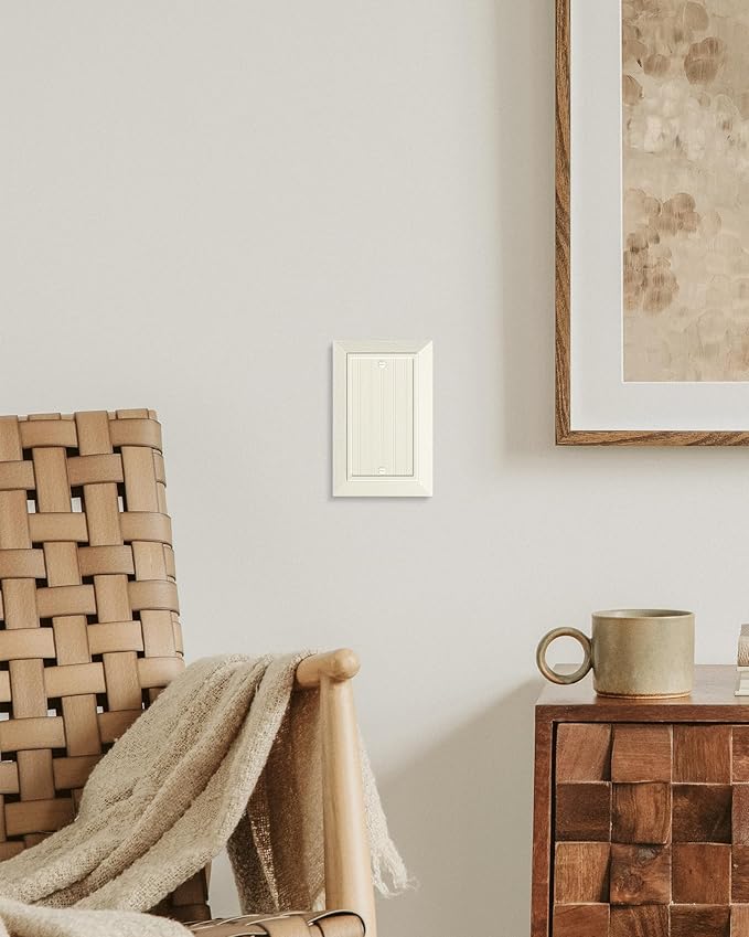 2-Pack Classic Beadboard Single Blank Wall Plate, Unbreakable Polycarbonate Wall Plate Cover, Light Almond 1 Gang Wall Plate for Unused Outlets/Switches