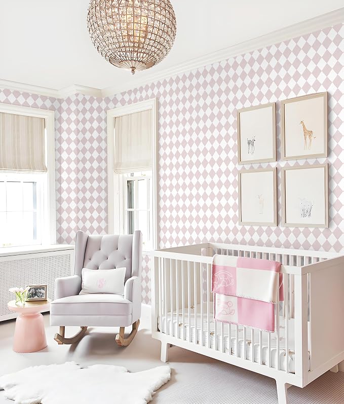 Safiyya 196"x 17.3" Pink and White Checkered Wallpaper Geometric Funky Peel and Stick Wallpaper Self Adhesive Removable Contact Paper Pink Check Wall Paper for Bedroom