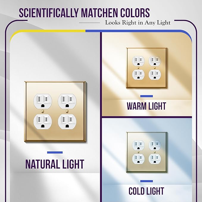 ENERLITES Toggle Light Switch Metal Wall Plate, Stainless Steel 201, Corrosion Resistant, Size 2-Gang 4.50" x 4.57", 7712-PB, Polished Brass, Gold