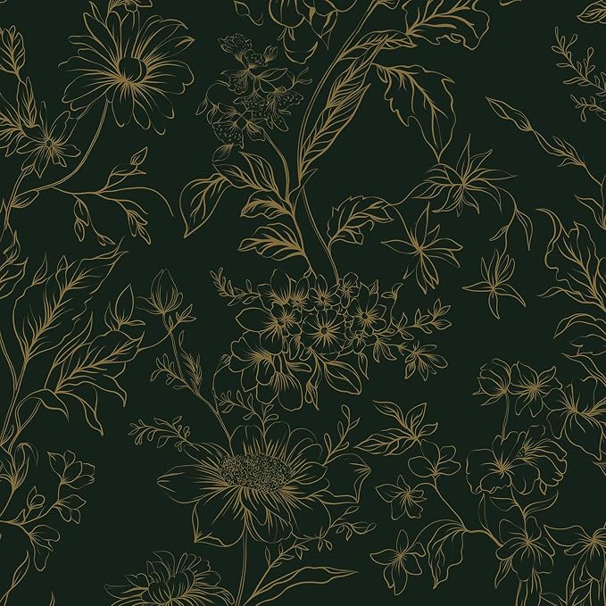 Hopepak 17.3''x197'' Floral Peel and Stick Wallpaper Gold and Green Contact Paper Self Adhesive Removable Wall Paper for Bedroom Waterproof for Bathroom Cabinet