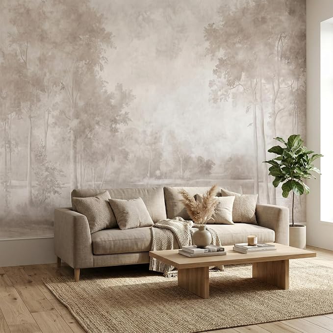 MFWFM Sepia Forest Peel and Stick Wallpaper Landscape Tree Wall Murals | 157"x110", for Bedroom Living Room Bathroom, Self Adhesive Canvas