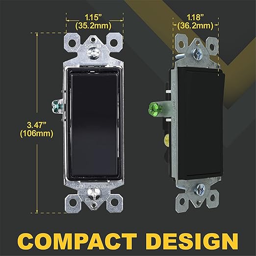 Faith [10-Pack] 3-Way Decorator Paddle Wall Light Switch, 15A 120/277V, On/Off Rocker, Black