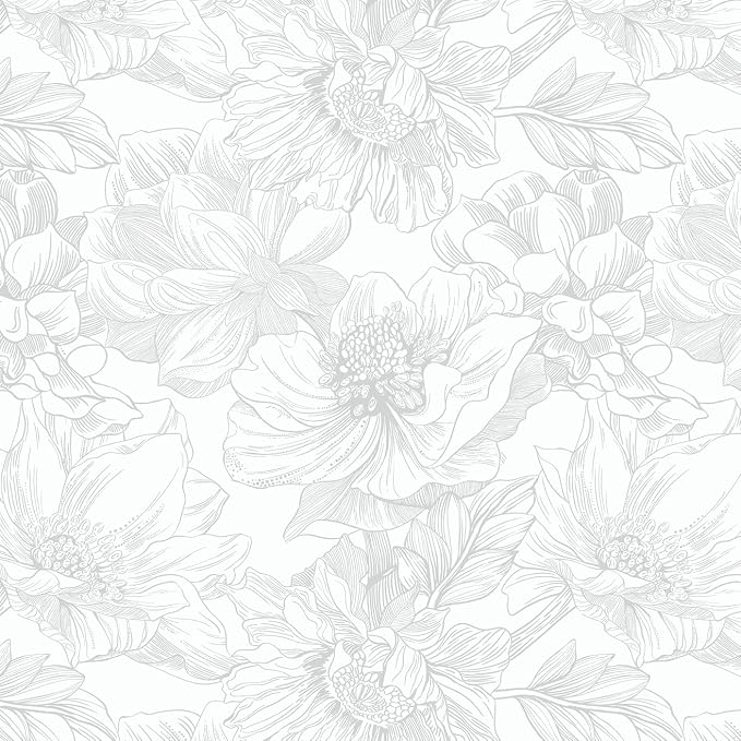 236"x17.3" Peel and Stick Wallpaper Floral Contact Paper Flower Modern White Gray Wallpaper Boho Removable Wall Paper Self Adhesive Contactpaper for Cabinets Drawers Bedroom Thicken Vinyl