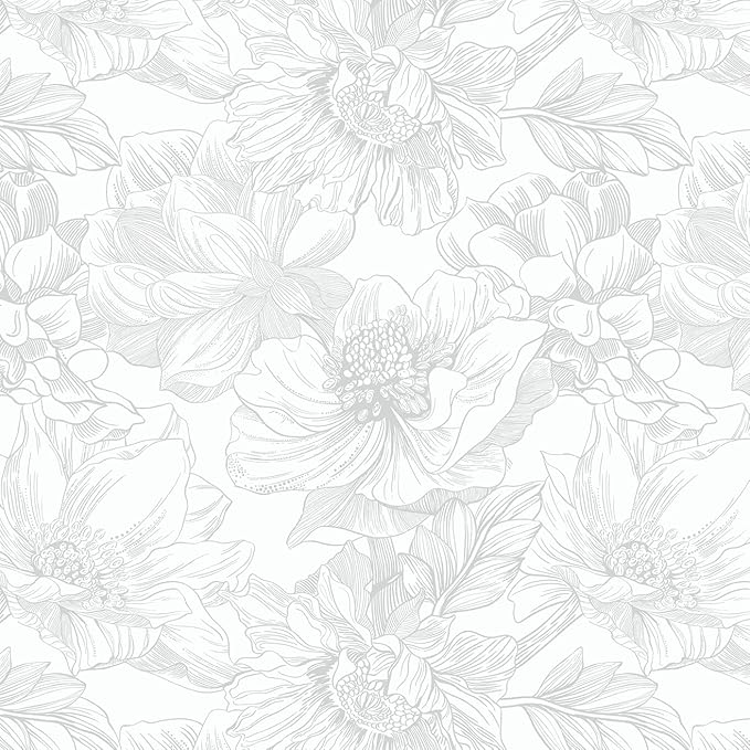 393"x17.3" Peel and Stick Wallpaper Floral Contact Paper Flower Modern White Gray Wallpaper Boho Removable Wall Paper Self Adhesive Contactpaper for Cabinets Drawers Bedroom Thicken Vinyl