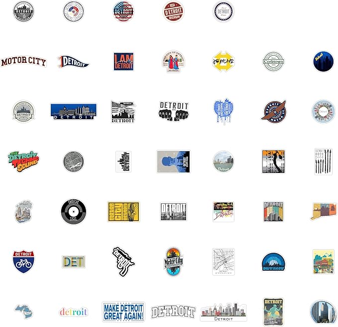 BulbaCraft Detroit Stickers for Water Bottle and Laptop - Detroit Party Supplies & Decorations, Waterproof Vinyl Decals, City and Landmark Stickers, Gifts for Women & Men