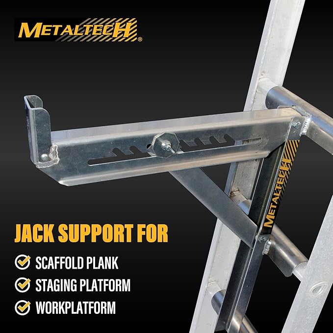 Metaltech Jobsite Series 3-Rung Ladder Jack 2-Pack E-LJ30P, Aluminum Jack for Scaffolding Extensions and Work Platforms, Scaffold, Masonry, Painting, and Roofing Tool for Job Site and Home Improvement