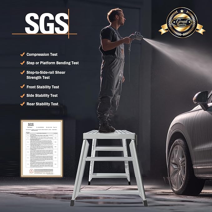 Adjustable Work Platform, 39.4" X 18.5" Portable Folding Aluminum Step Ladder, Scaffolding of Capacity 330 LBS Heavy Duty, 7 Gear Height 24 “-35” (Adjustable, Meet ANSI Standard, SGS-Certified)