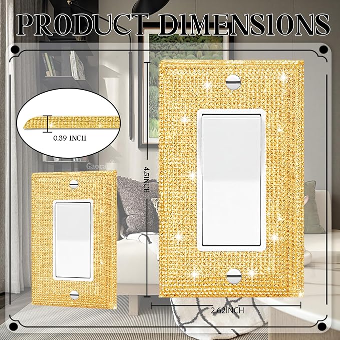 Silver Shiny Gold Light Switch Cover Gold Rhinestones Wall Plates Light Switch Cover Plate Decorative Switch Covers Single Gang Toggle Wall Plate