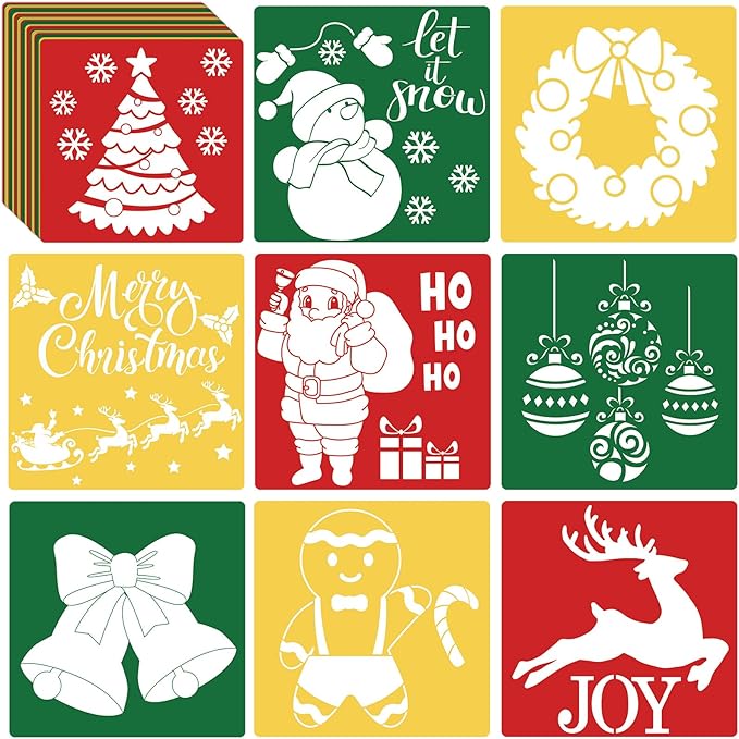 36pcs Christmas Drawing Stencils for Kids 8 Inches Holiday Sidewalk Chalk Stencils Painting Large Washable Reusable Christmas Themed Primary Shape Template for Kids Toddlers Preschool