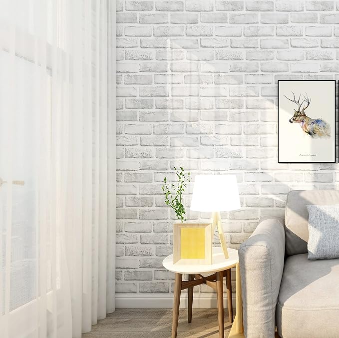 Hopeak White Brick Wallpaper Self-Adhesive Peel and Stick Wallpaper Waterproof and Removable Good for Home Decoration and Furniture Renovation 35.4 x 196 Inch