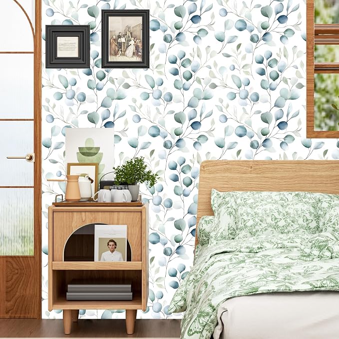 Danodoi Blue Green Vintage Leaf Peel and Stick Wallpaper 17.5" x 393" | Waterproof Vinyl Self Adhesive Removable Renter Friendly Floral Contact Paper