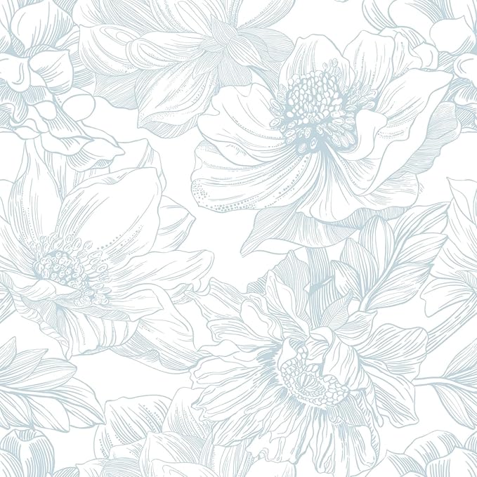 Ismoon Large Floral Peel and Stick Wallpaper Boho White and Blue Contact Paper 17.3inx32.7ft Modern Wall Paper Removable Self Adhesive Vinyl Wallpaper for Bedroom Cabinet Waterproof Mural Wall Decor
