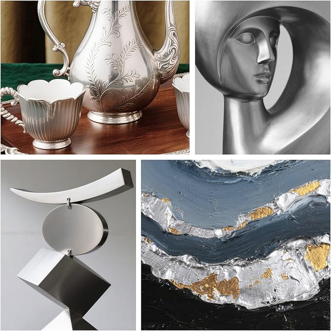 SENVEN Liquid Silver Leaf Paint High Gloss Multi Surface Rich Silver Paint for Metal, Wood, Plastic, Canvas, Appliance, Furniture Scratch Repair & Art Handcrafts 30ml/1.5oz Fast Drying Acrylic Metallic Finish