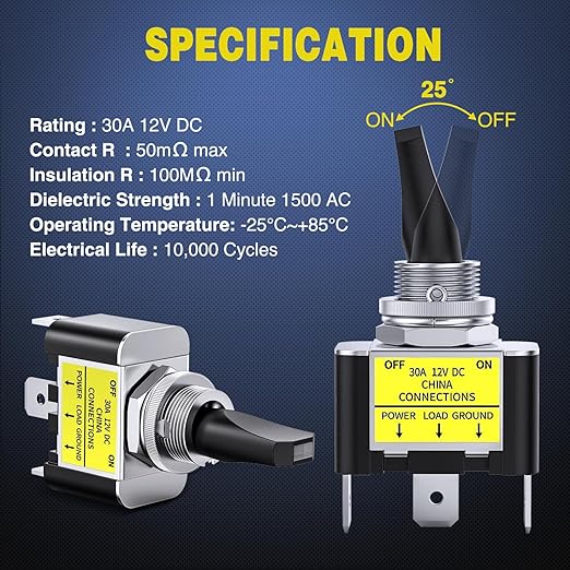 Nilight 5PCS LED Toggle Switch ON Off 12V 30A Yellow Lighted Metal Heavy Duty SPST 3 Pin Rocker Switches 12mm Mounting Hole for Automotive Cars Trucks Boats Racing Cars