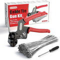 112-Piece Cable Tie Gun Kit, 11.8 Inch 304 Stainless Steel Zip Ties | Includes 110 Metal Zip Ties and Release Tool; Gun Tightens and Cuts for Fence, Exhaust Pipe, Chicken Coop, Farm and Cables