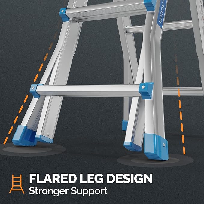 LUISLADDERS Ladder, A Frame Step Ladder Telescoping Ladder, Muti Position Folding Ladder Flared Leg & Wheels Design, 330 lbs Capacity Extension Ladder for Household Outdoor Work (13 FT)
