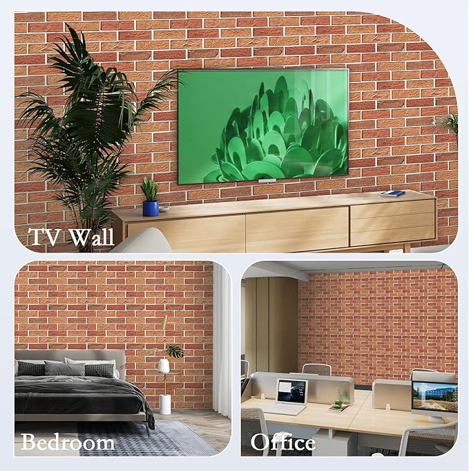 24Pack Acoustic Panels, 12"×12"×0.4" Self-Adhesive Brick Sound Proof Foam Panels for Walls, High Density Soundproof Wall Panels, Sound Absorbing Panels for Recording Studios, Offices, Red