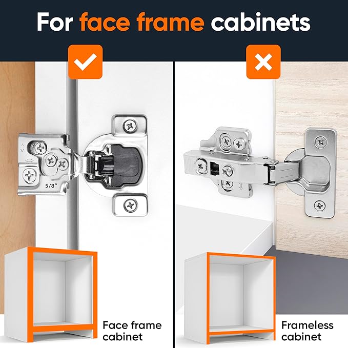 Decobasics 20 Pack Soft Close Cabinet Hinges – 5/8" Overlay for Kitchen Cabinet Doors, Face Frame Concealed Hidden Hinges – Stainless Steel, Self-Closing with 3-Way Adjustment & Slow Close Damper