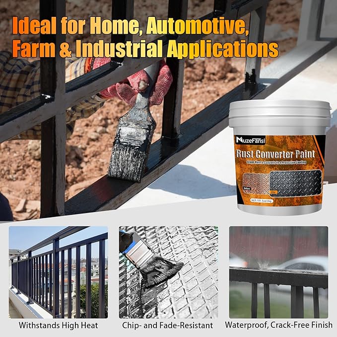 2-in-1 Rust Converter & Metal Primer, 101.5oz Black Rust Inhibitor Paint for Metal, Water-Based Rust Reformer & Corrosion Sealant, Heat Resistant Anti Rust Coating for Cars, Trailers, Boats, Farm Tools & Steel Structures