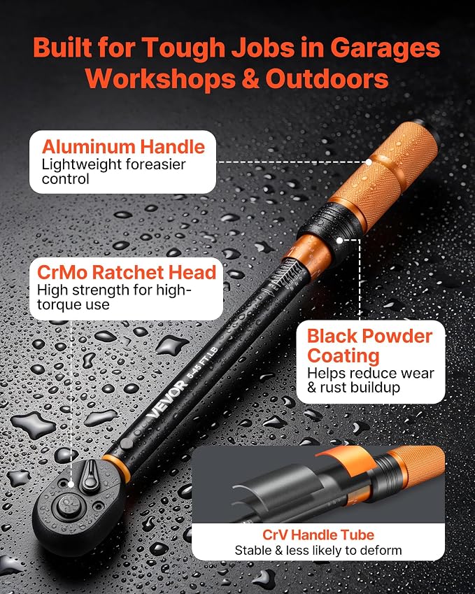 VEVOR Torque Wrench 3/8-inch Drive Click Torque Wrench Dual Scale Readings, 5-45 lbf-ft / 6.8-61.2 N.m, ±3% High Precision, with Spark Plug Sockets, Bits, Universal Joint, Extension Bar, Storage Case