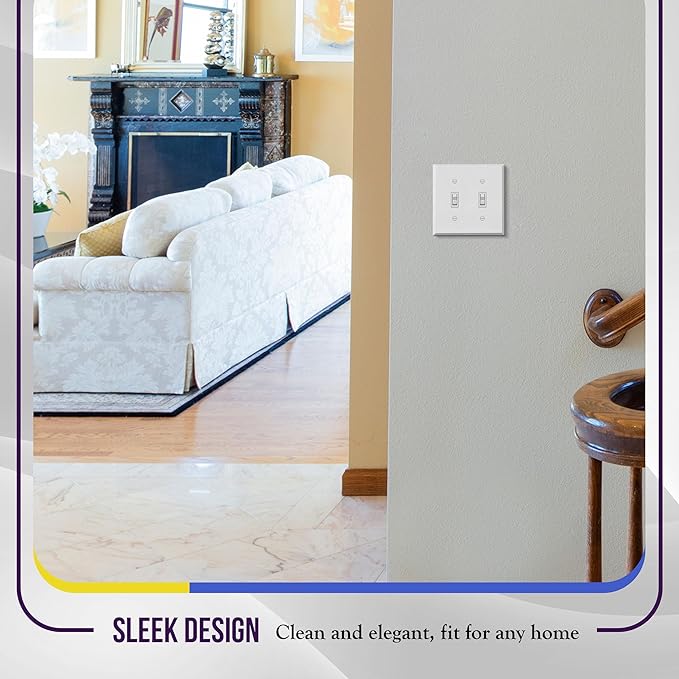 ENERLITES Double Toggle Light Switch Metal Cover Plate, Wall Plate, Corrosion Resistant, Standard Size 2-Gang 4.50" x 4.57", Powder Coated Stamped Steel, 7712-WM, White Matte (Pack of 1)