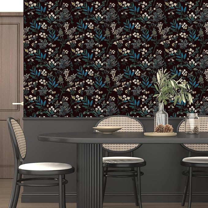 Vintage Floral Peel and Stick Wallpaper 17.5'' x 787'', Green Blue | Self Adhesive/Removable/Waterproof/Thick Vinyl Extra Long Contact Paper for Bathroom Bedroom Shelf Cabinet Drawer,Prepasted