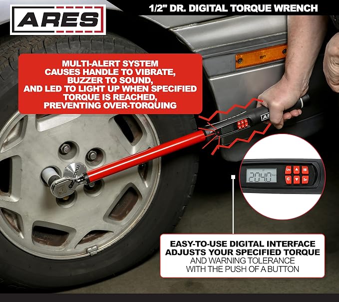ARES 43001 1/2-Inch Drive Digital Torque Wrench | 25.1-250.8 ft-lb (30-340 Nm) Electronic Reversible Ratchet, Audio/Visual Multi-Alert, ±2% Accuracy