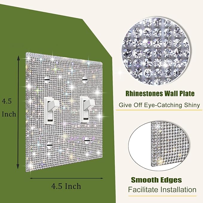 2 PC Shiny Silver Rhinestones Wall Plate Cover Switch Plate Covers Cover Light Switch Cover Switch Cover Decorative Double Gang Toggle Outlet Covers Bling Switch Cover