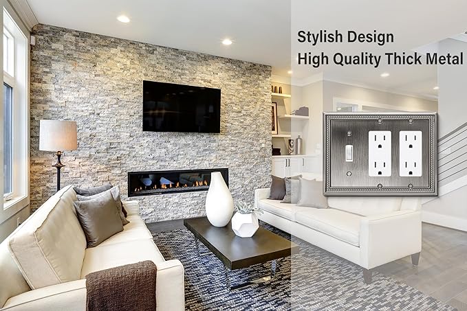 Henne Bery Sunken Pearls Heavy Duty Decorative Wall Plate Switch Plate Outlet Cover (Single Toggle/Double Decorator, Heirloom Silver)