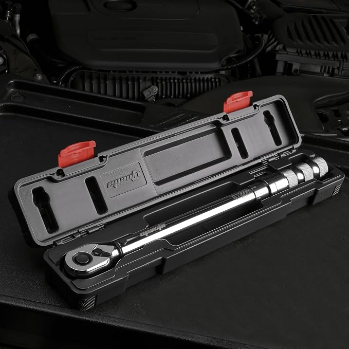 EPAuto 1/2-Inch Spring-Loaded Ring Locking Torque Wrench, 10~150 ft-lb | 1/2-Inch Spring-Loaded High-Contrast Scale, and Click Alert, with Dual Direction Adjustment, 10~150 ft-lb, Cr-V