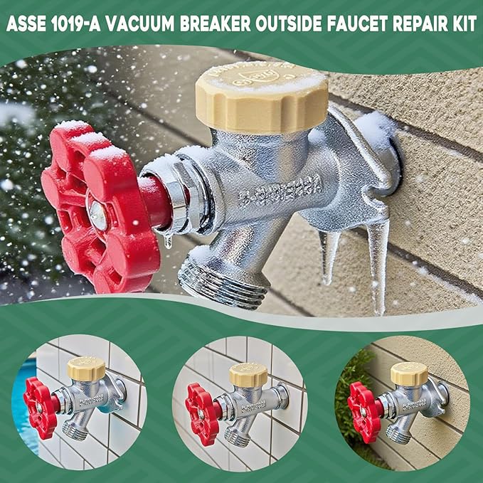 Universal Outdoor Faucet Repair Kit, Anti-Siphon Frostproof Faucet Valve Hose Faucet Fitting Repair Kit for VACVBKX1B Vacuum Breaker, Metal Handle
