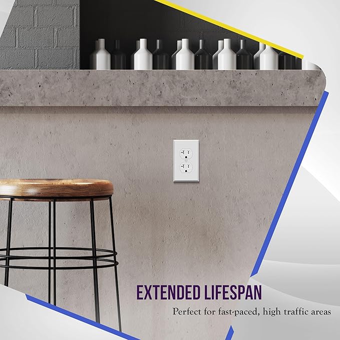 ENERLITES Duplex Receptacle Metal Wall Plate, Outlet Cover, Corrosion Resistant, Standard Size 1-Gang 4.50" x 2.76", Powder Coated Stamped Steel, 7721-WM, White Matte