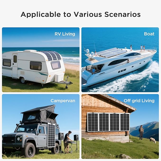 400W Flexible Solar Panel Set (4x100W), Cool-Running White Design, Heavy-Duty ETFE Solar Array, Weatherproof Power Solution for Catamaran, Large RV, and Shed