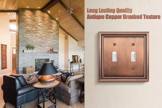 Henne Bery Sunken Pearls Heavy Duty Decorative Wall Plate Switch Plate Outlet Cover (Double Toggle, Antique Copper)