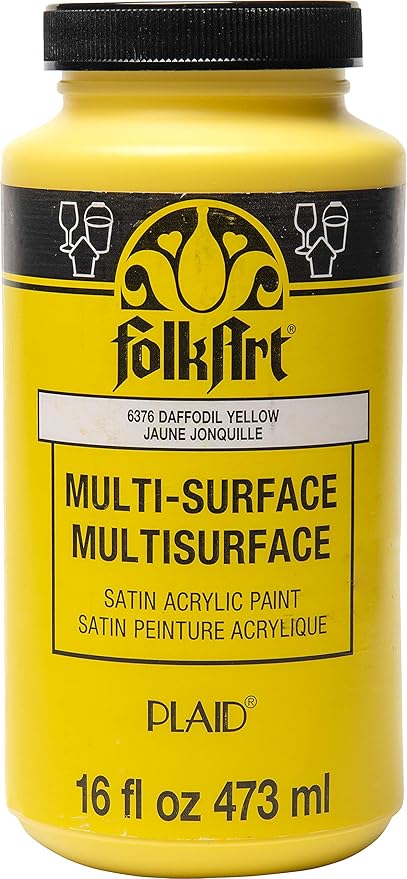 FolkArt Multi-Surface Satin Acrylic Paint in Assorted Colors, 16 oz, Daffodil Yellow 16 Fl Oz