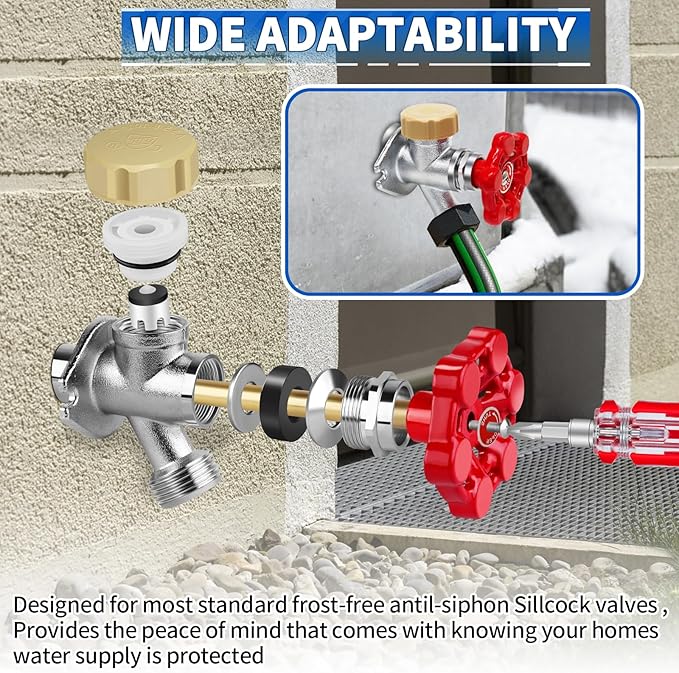 Outdoor Faucet Repair Kit, ASSE 1019-A Vacuum Breaker Outside Faucet Repair Kit, Vacuum Breaker and Handle Replacement Kit for Anti-Siphon Frost-Free Sillcock Valves, Wall Hydrant Complete Service Kit